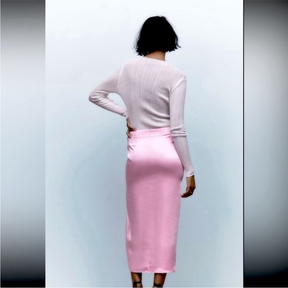 Zara Pink Satin Slip Skirt - Picture 3 of 12